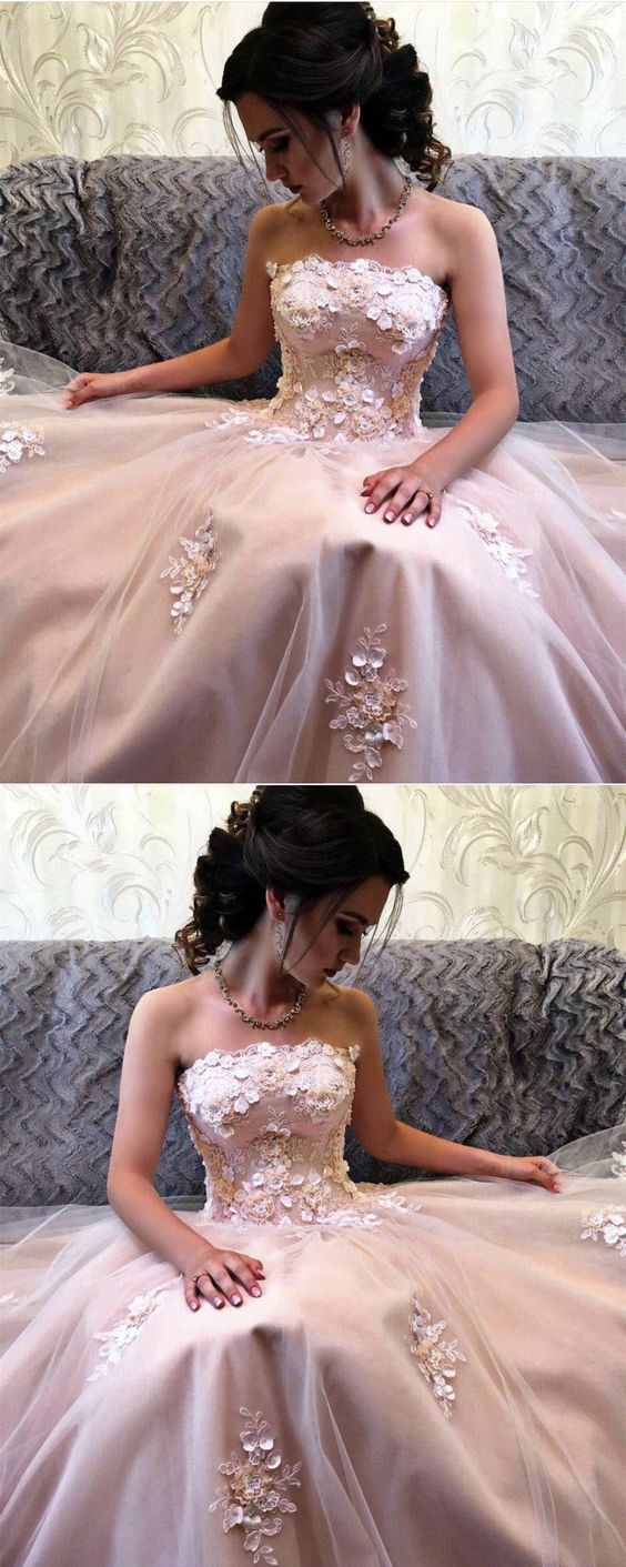 Beautiful Prom Dress,Blush Pink Prom Dress,Strapless Formal Dress,Tulle Evening Long Dress cg19965