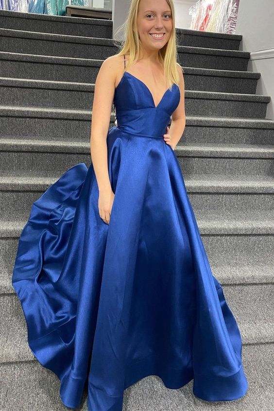 simply elegant navy blue long prom dress with lace up back cg19973