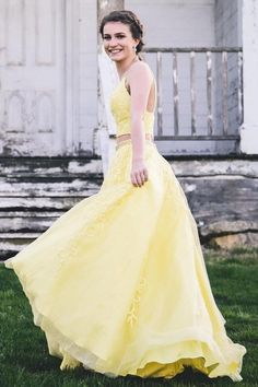two piece yellow long formal dress prom dress 2021 cg19975