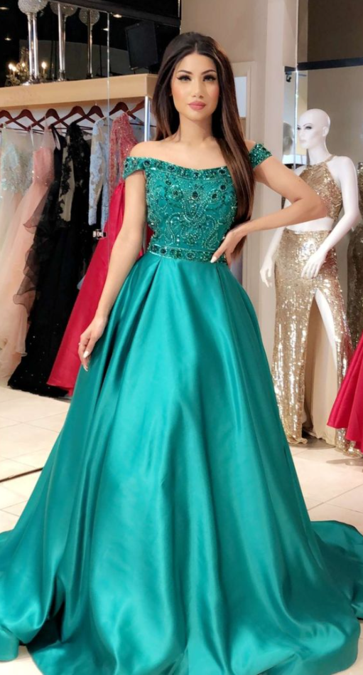 Off the shoulder long prom dress with beading top cg20020