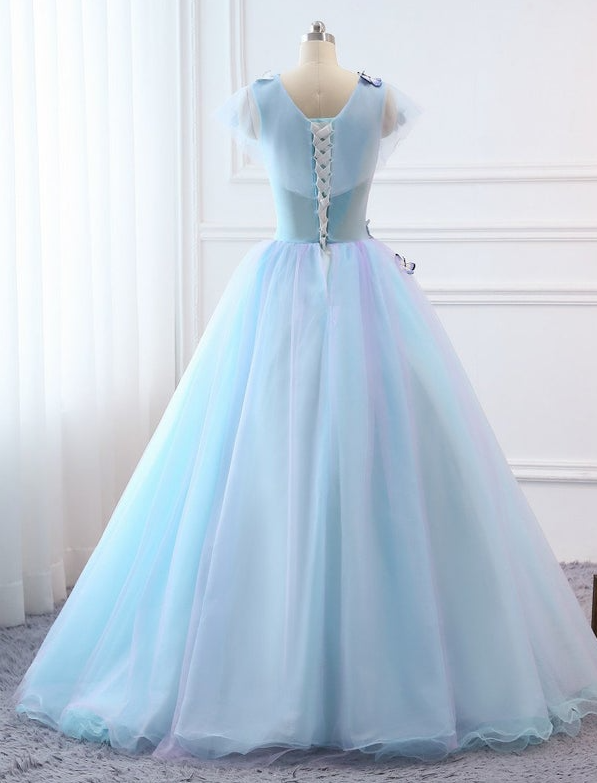 Prom Ball Gown Plus Size Long 2021 Women Formal Dresses Sky Blue Butterfly flower Quinceanera Dress cg20038