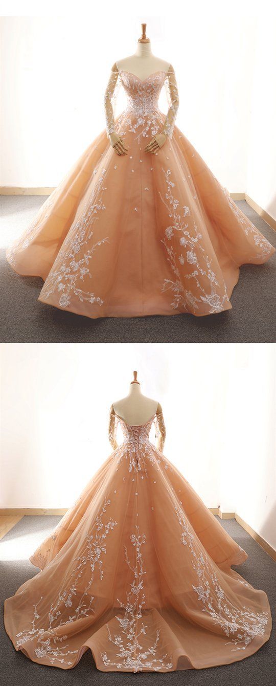 Long Sleeve Sweetheart Prom Dresses Lace Appliques Sweet 16 Dresses cg20039