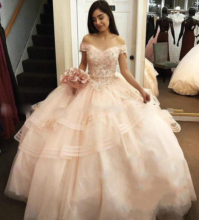 Sweet 16 Dresses Bead Ball Gowns Quinceanera Dresses Off The Shoulder Ruffle Tiered Puffy Prom Dresses cg20062