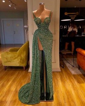 Mint Green Sweetheart Corset Slit Sheath Prom Dress cg20073