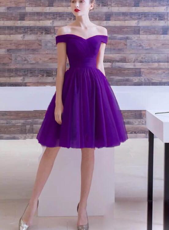 OFF SHOULDER PURPLE TULLE HOMECOMING DRESS, cg20159
