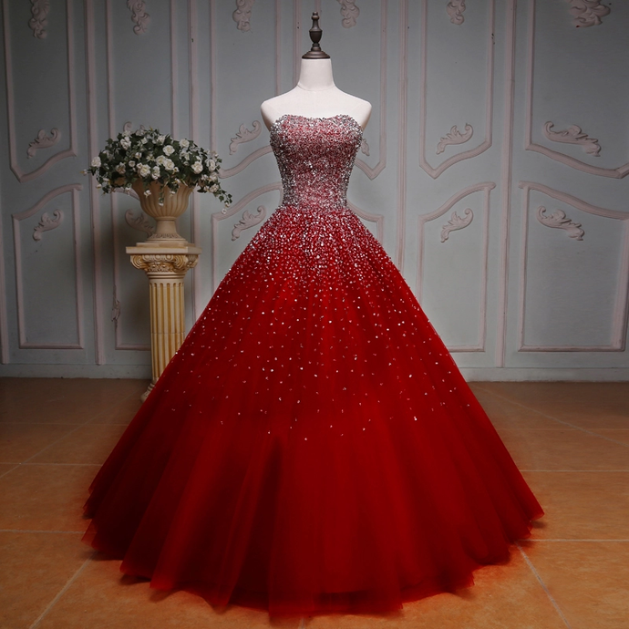Ball Gown Red Prom Gowns Floor Length Prom Dress cg20170