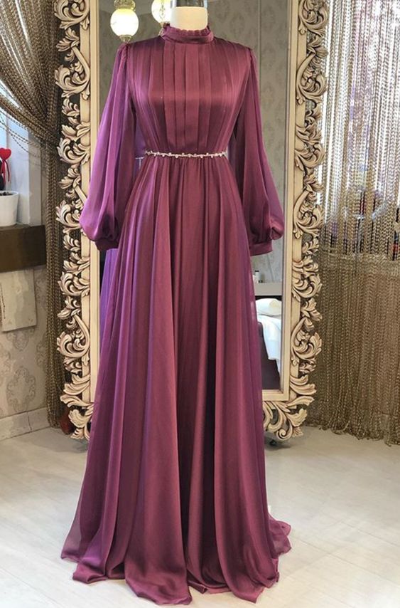 Chiffon long sleeves high neck fashion prom dress cg20207