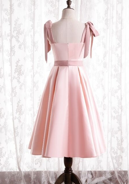 A-line pink satin short party dress homecoming dress with tie shoulders cg20226