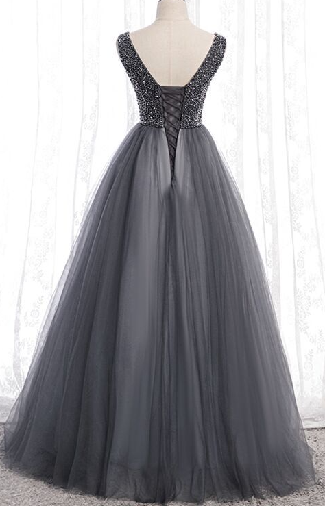 Classic A-line Grey Tulle Long Formal Dress prom dress cg20234