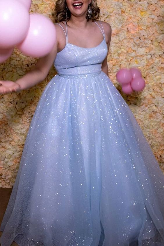 A-line light blue tulle long formal dress ball gown prom dress cg20235