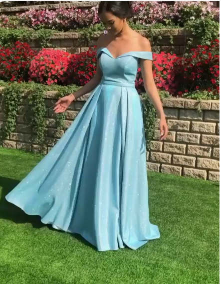 Elegant Off the Shoulder Blue Long Prom Dresses cg20255