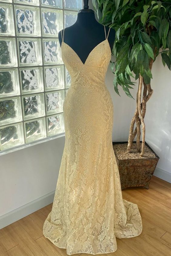 mermaid gold lace long prom dress formal dress cg20301