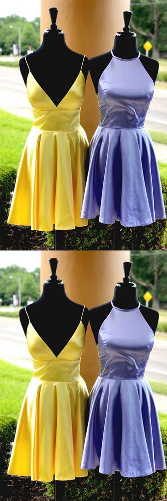 SIMPLE SATIN SHORT DRESS, SATIN HOMECOMING DRESS cg2033