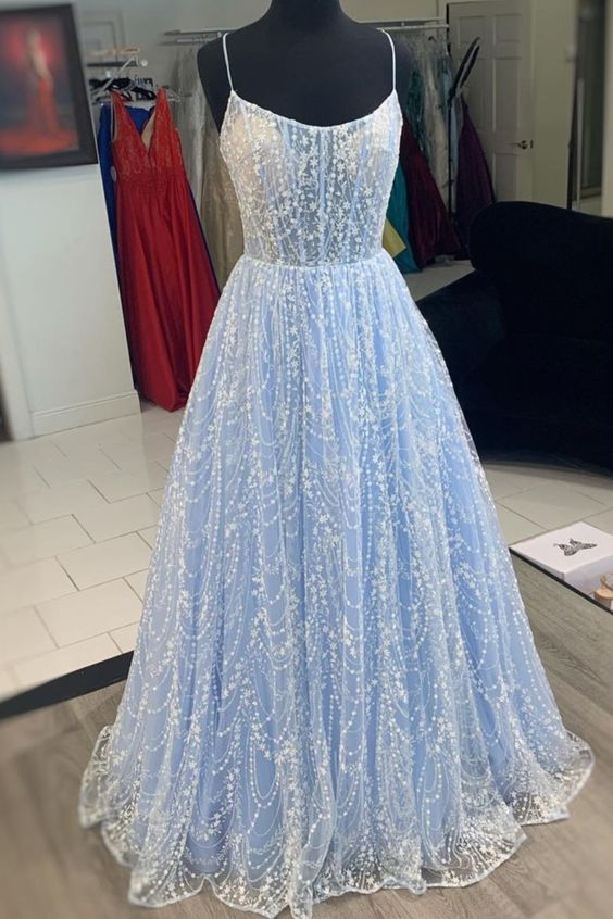 2021 A-line light blue princess long prom dress formal dress cg20371