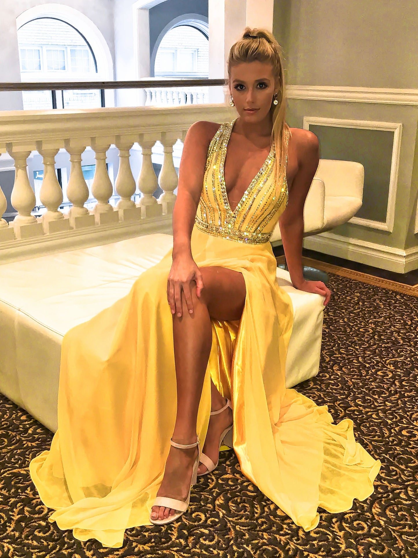 Unique yellow evening Dresses prom dresses cg20380