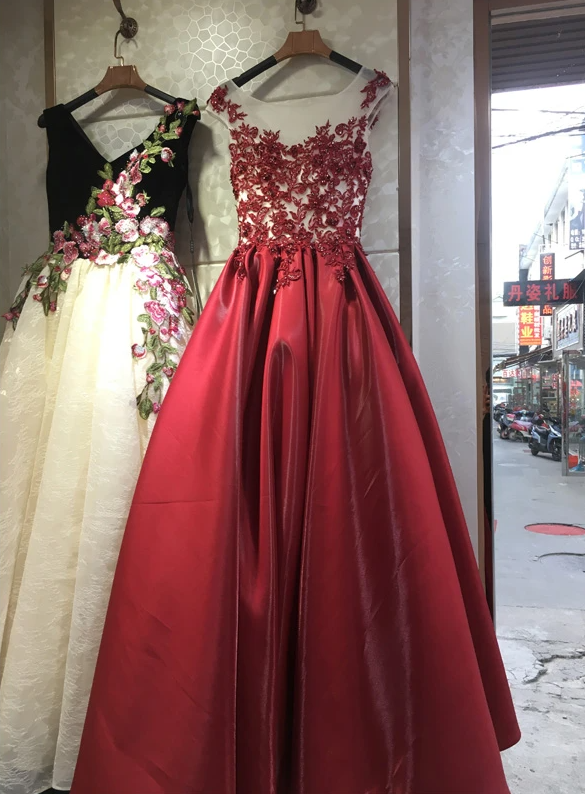 High Quality Satin With Lace Applique Formal Gown, Party Dresses Prom Dress cg20449