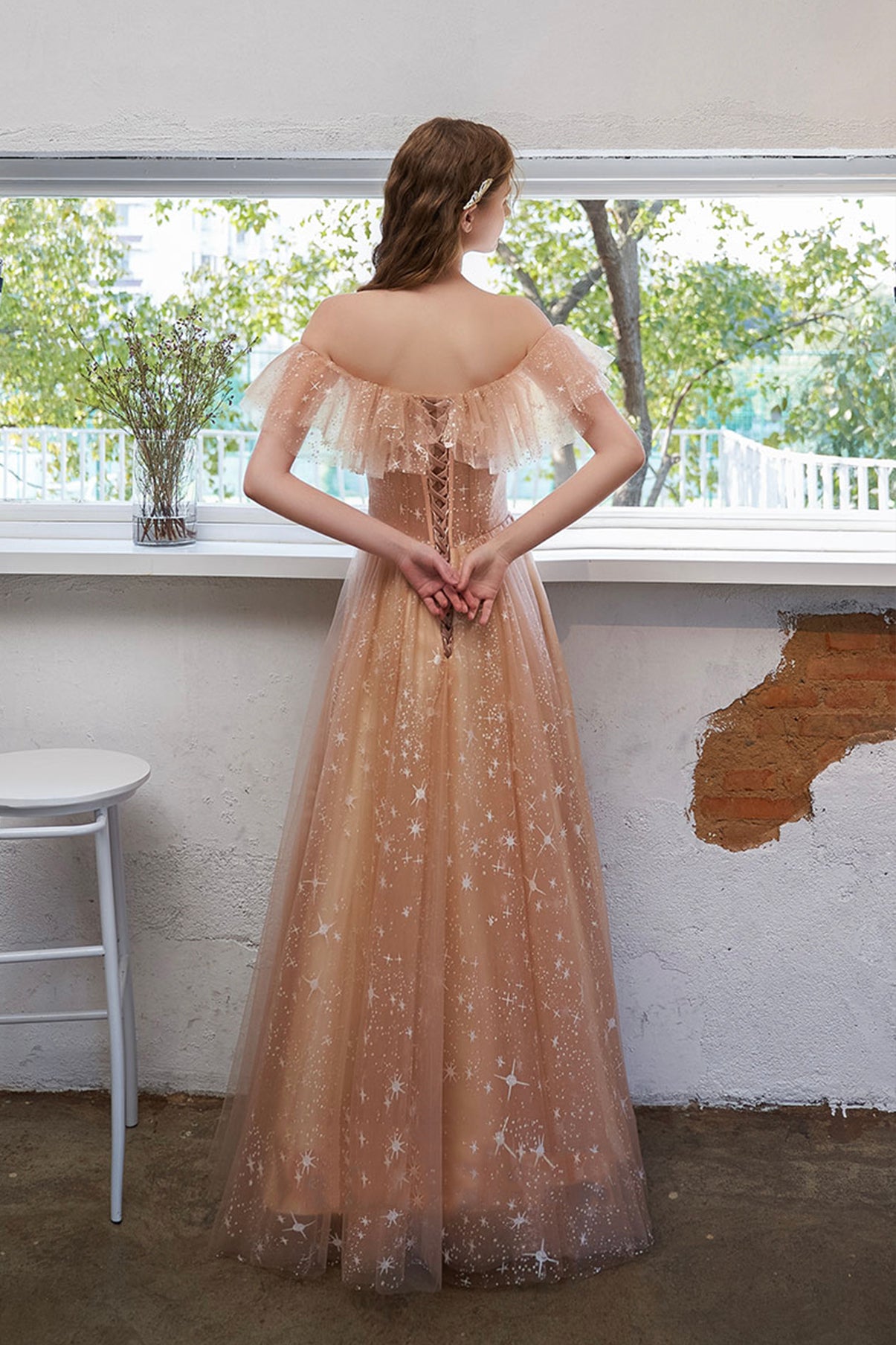 STYLISH TULLE LONG A LINE PROM DRESS EVENING DRESS cg20488