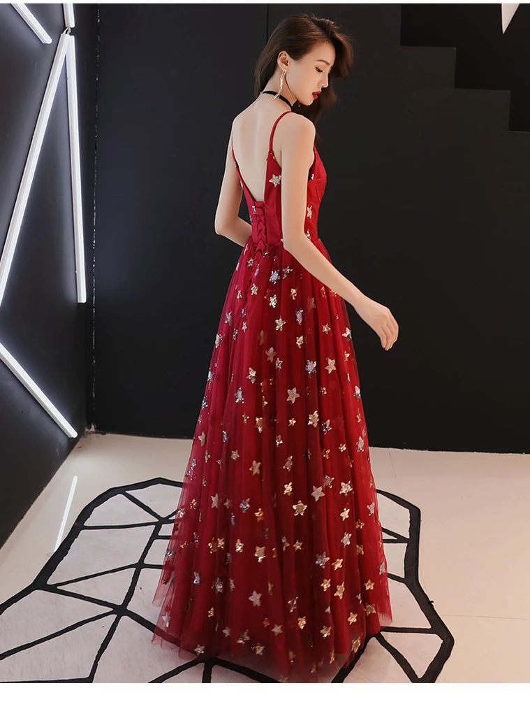 Red Tulle Sweetheart Straps Long Low Back Prom Dress, Red Evening Dress Party Dress cg20525