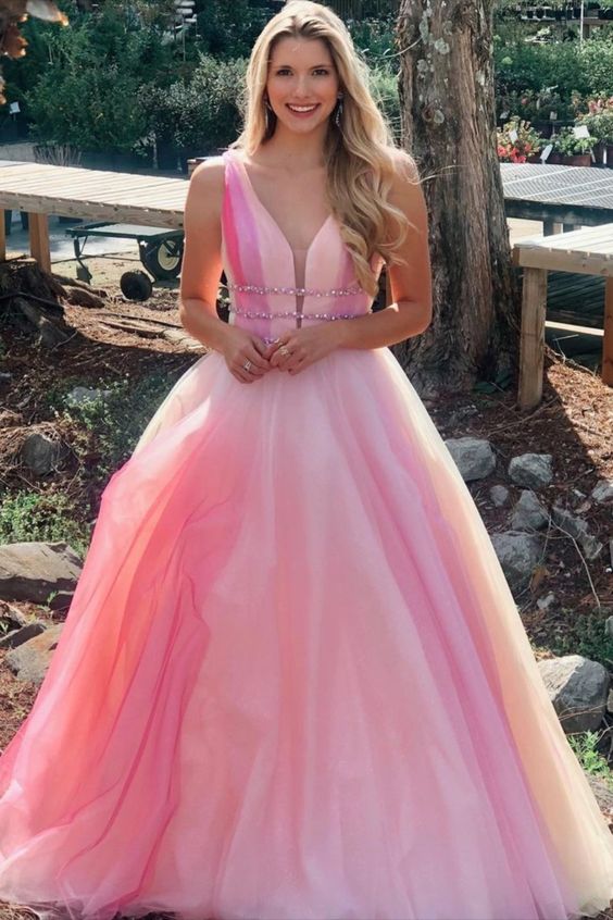 princess A-line ombre long prom dress formal dress cg20548