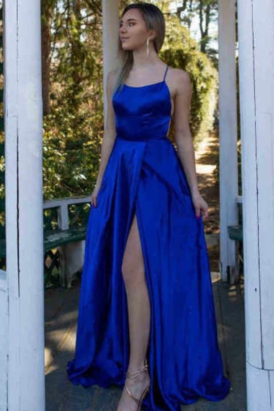 2021 Royal Blue Long Prom Dress with Slit, cheap long prom dress cg20558
