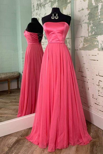 Simple Strapless Lace-Up Watermelon Prom Dress cg20598