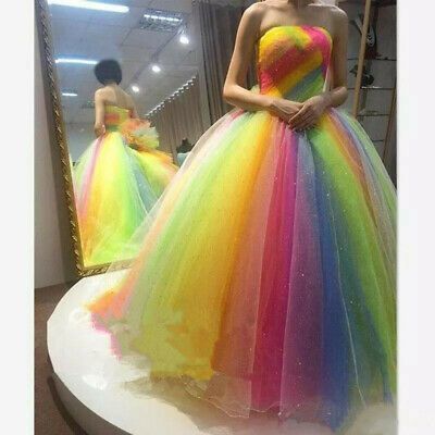 Strapless Long Prom Dress, Rainbow Prom Dress cg20648