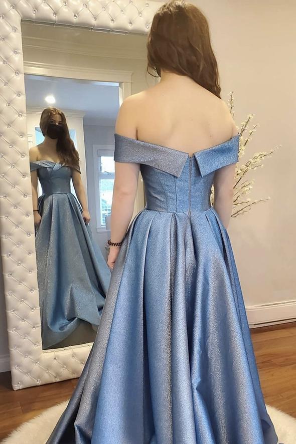 Blue satin long A line prom dress evening dress cg20732