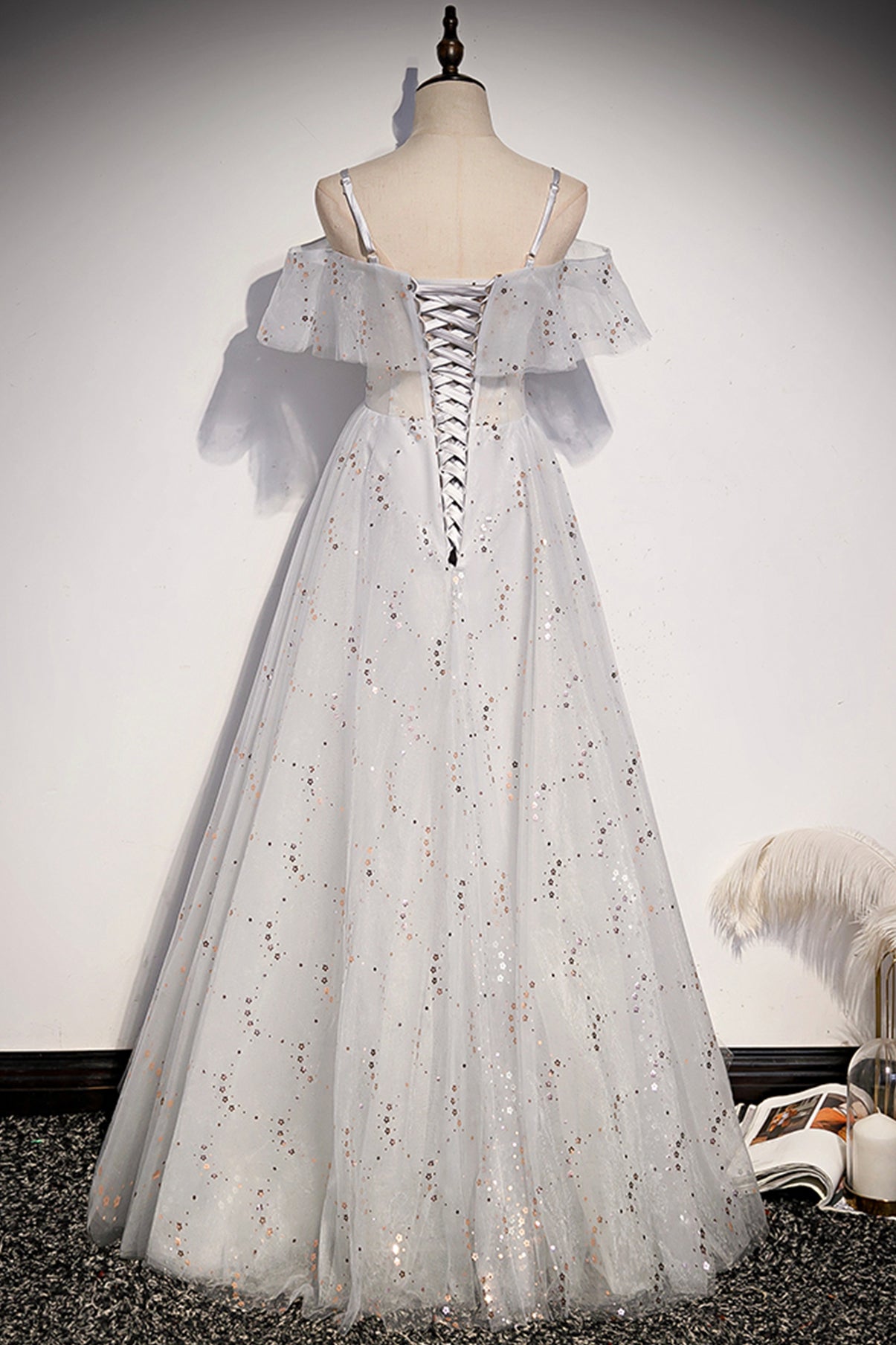 STYLISH TULLE SEQUINS LONG A LINE PROM DRESS EVENING DRESS cg20768