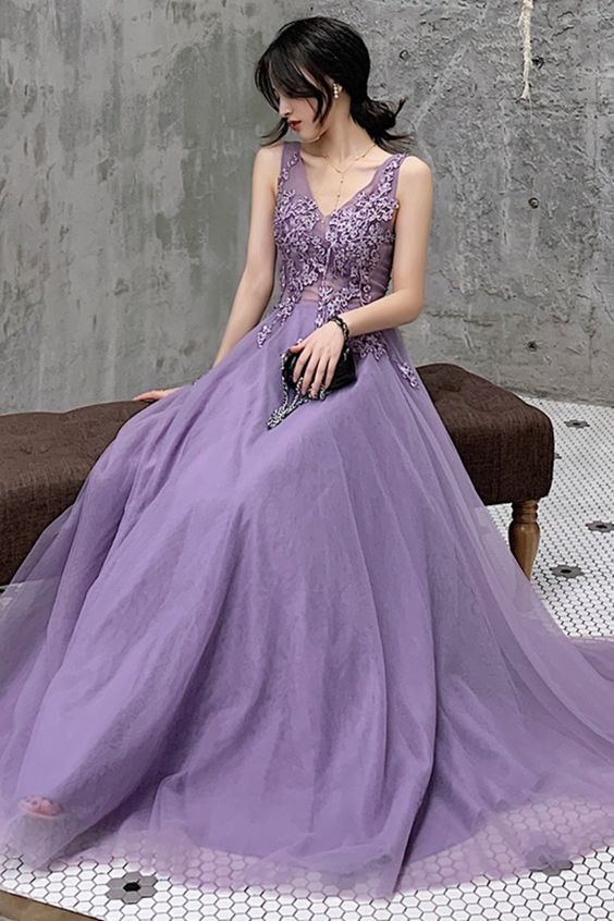A-line lilac long prom dress party dress cg20782