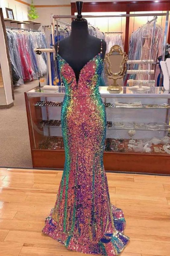 2021 glitter mermaid sequined prom dress long evening dress cg20813