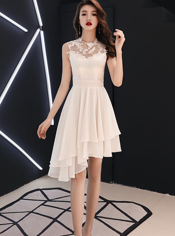 Chic High Low Chiffon And Satin Lace Party Dress, High Low Homecoming Dress cg20821