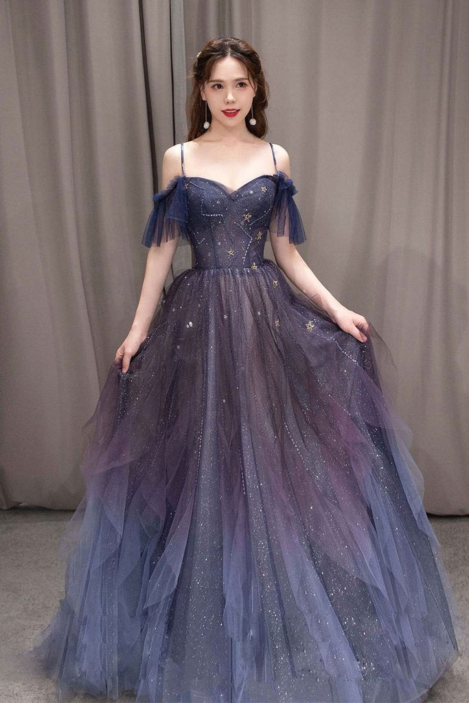 PURPLE SWEETHEART NECK TULLE LONG PROM DRESS PURPLE FORMAL DRESS cg20832