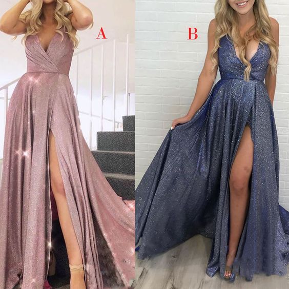 Charming A-line Side Slit Sequin Sparkly Long Shining Gorgeous prom Dresses cg20860