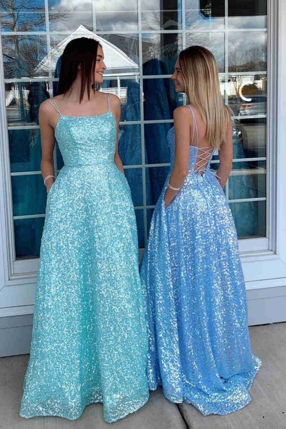 spaghetti straps sequined long prom dress formal dress cg20871