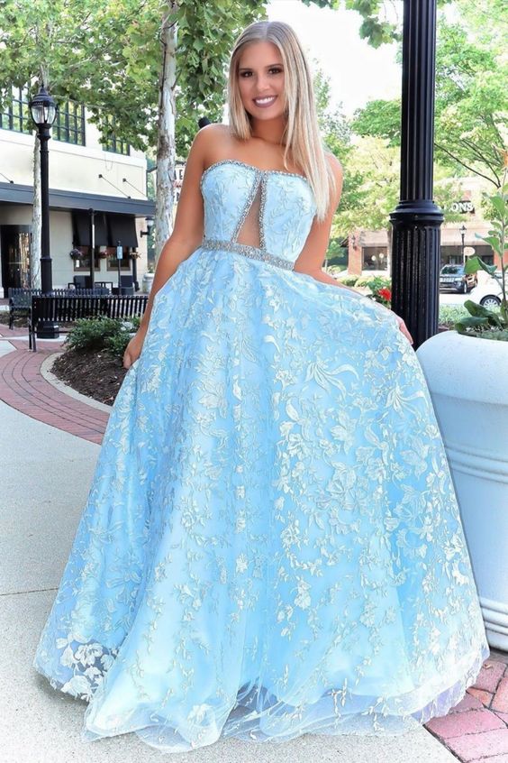 Blue Floral Prom Dress cg20917