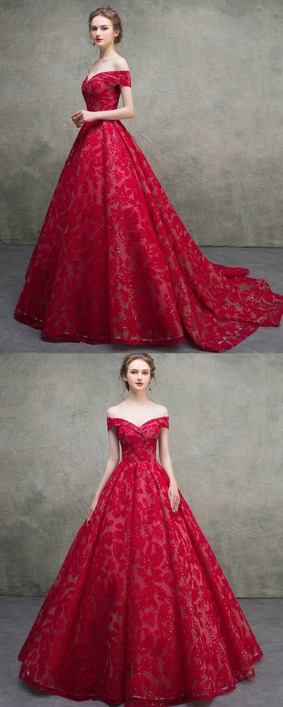 Unique Red Lace Off Shoulder Lace Up Long Senior Prom Dress, Prom Gown cg20988