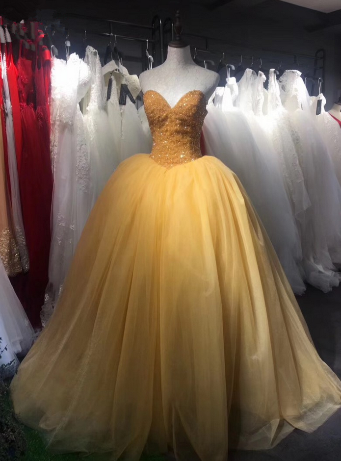 elegant tulle prom dress Gold Prom Dresses cg21020