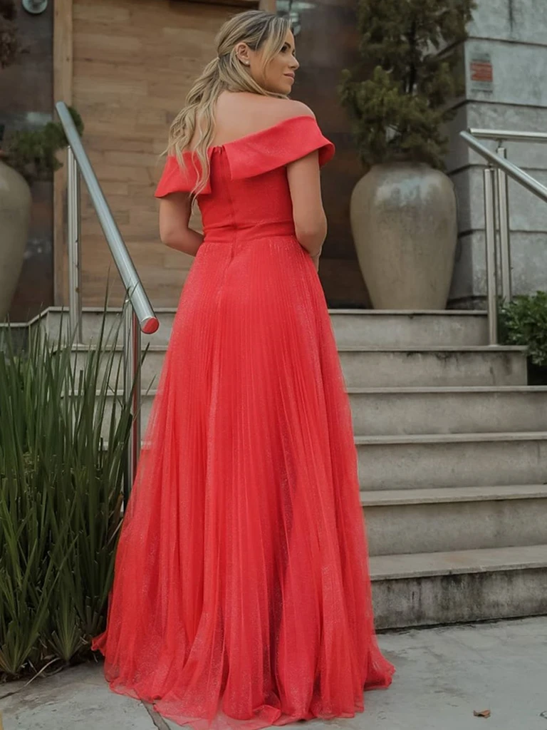 Elegant Off the Shoulder Red Long Prom Dresses cg21026