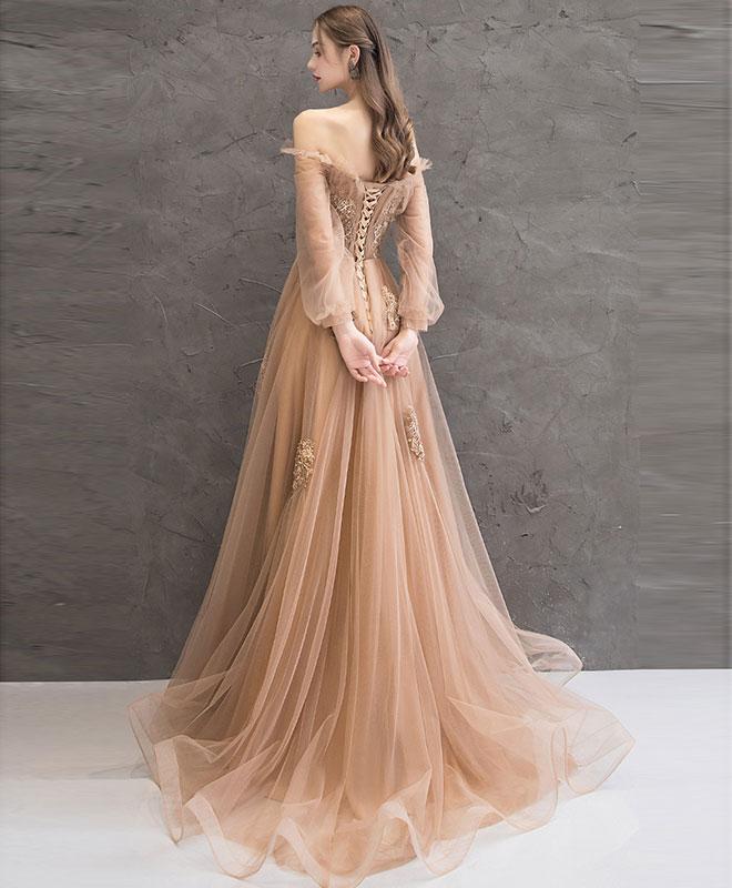 Charming Tulle Pink/Champagne Long Sleeves Junior Party Dress prom dress evening dress cg21033