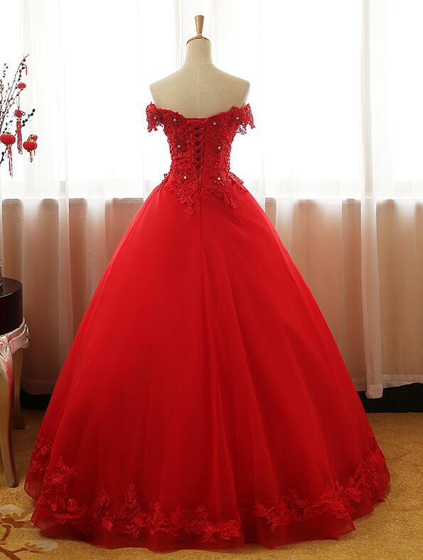Red Off Shoulder Long Party Dress, A-Line Tulle Evening Dress Formal Gown prom dress evening dress cg21035