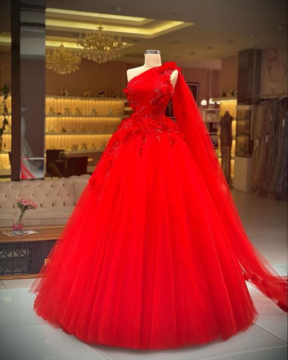 red ball gown long prom dress, evening dress cg21053