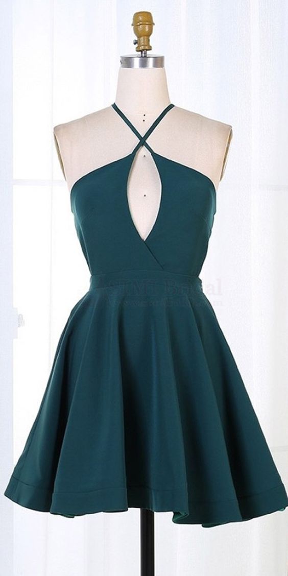 Dark Green Short Satin Homecoming Dresses Party Dresses cg2106