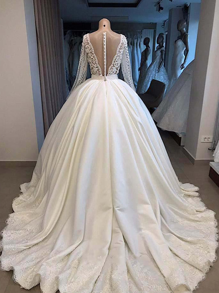 V Neck Backless illusion With Buttons Covered Plunging Dubai Arabic Bridal Gown prom dresses cg21072