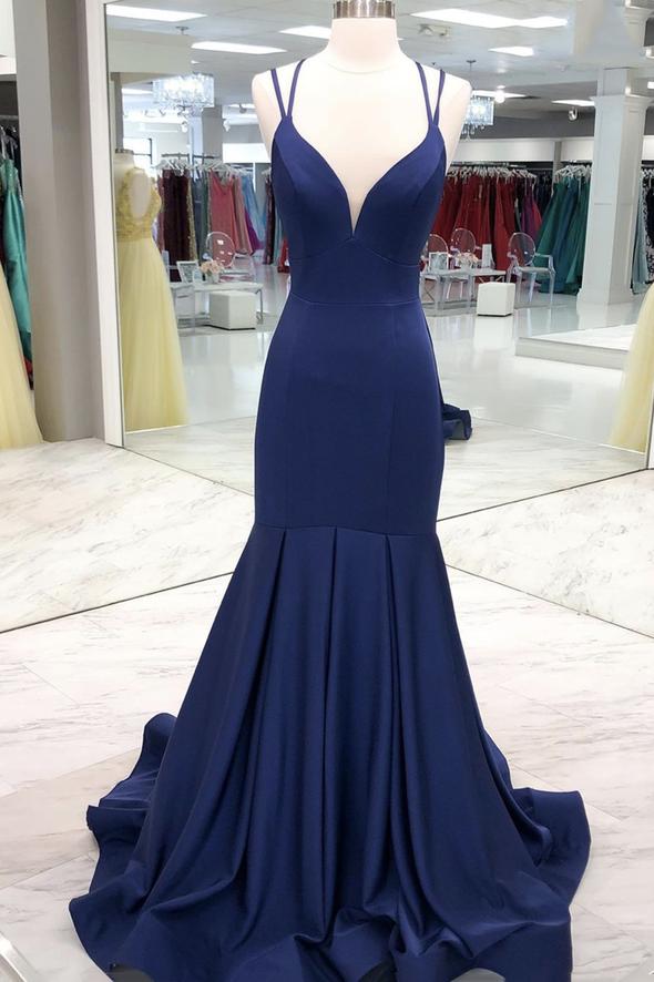 Blue satin long prom dress mermaid evening dress cg21177