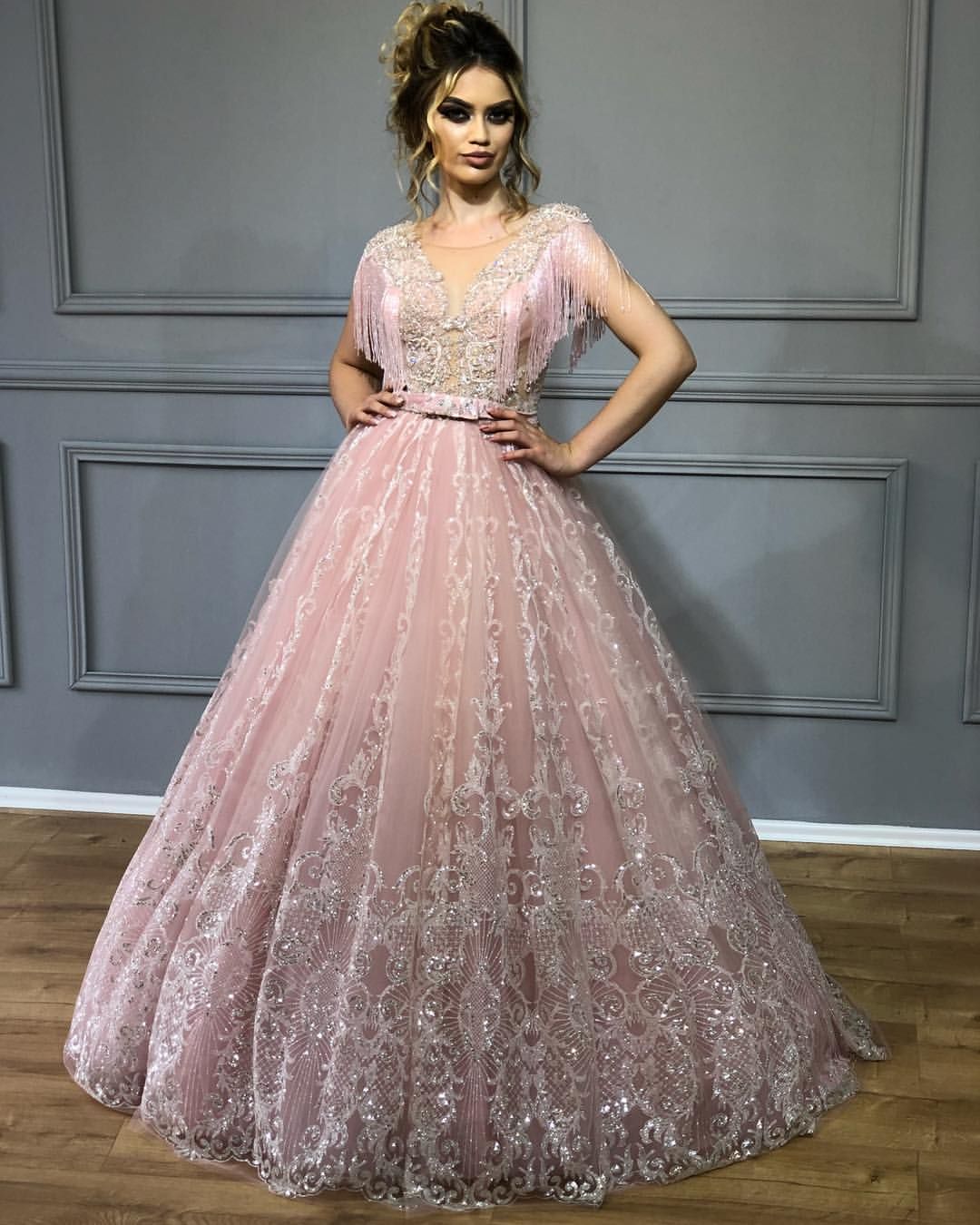 A-line tulle long formal dress pink Prom Dress, cg21209