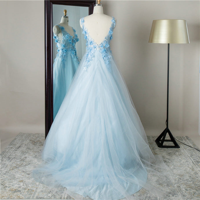 V Neck Tulle Balloon Gown Evening Women Plus Size Prom Dresses cg21215