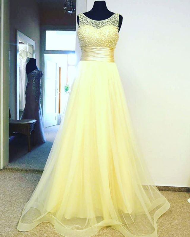 Tulle Evening Women Plus Size Yellow Prom Dresses cg21216