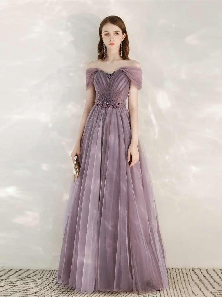 Light Purple Sweetheart Off ShoulderTulle A-Line Formal Dress, Purple Prom Dress Evening Dress cg21220