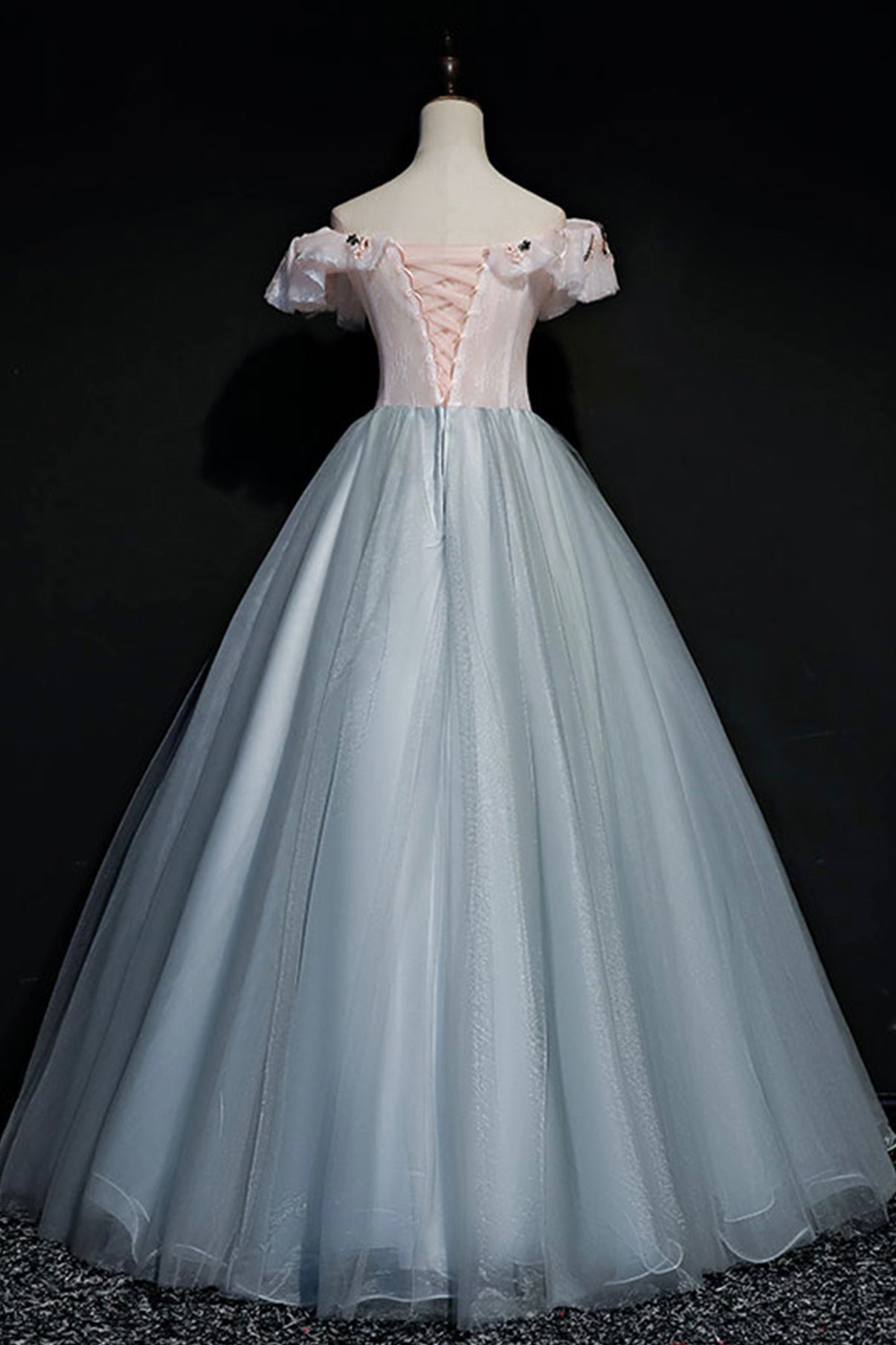 GRAY TULLE LACE LONG BALL GOWN PROM DRESS FAHION DRESS cg21252
