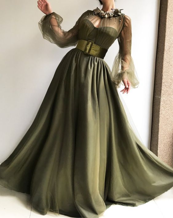 O-neck Formal Prom Dresses Long Sleeve Prom Dress A-line Party Dress Beads Celebrity Party Gowns cg21256